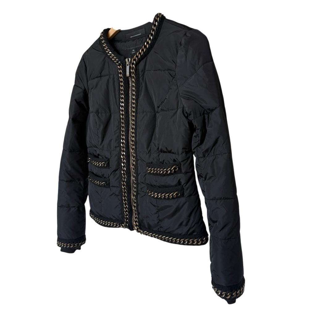 White House Black Market Women's Xs Black Chain Trim Puffer Jacket Full Zip Warm